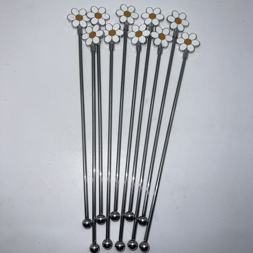 10 PCS Daisy Stainless Steel Cocktail Coffee Drink Swizzle Stirrers 7.8 Inch